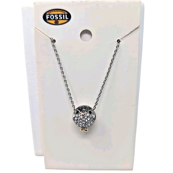 Fossil Brand Bird Owl Pendant Necklace Pave 2 Tone Jewelry Party Animal NEW NWT - Picture 6 of 9